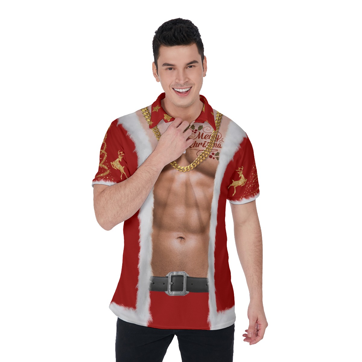 Funny Santa Claus Costume Hawaiian Polo Shirt For Men - variant image 1