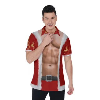 Santa Outfit Printed Christmas Hawaiian Polo Shirt For Men