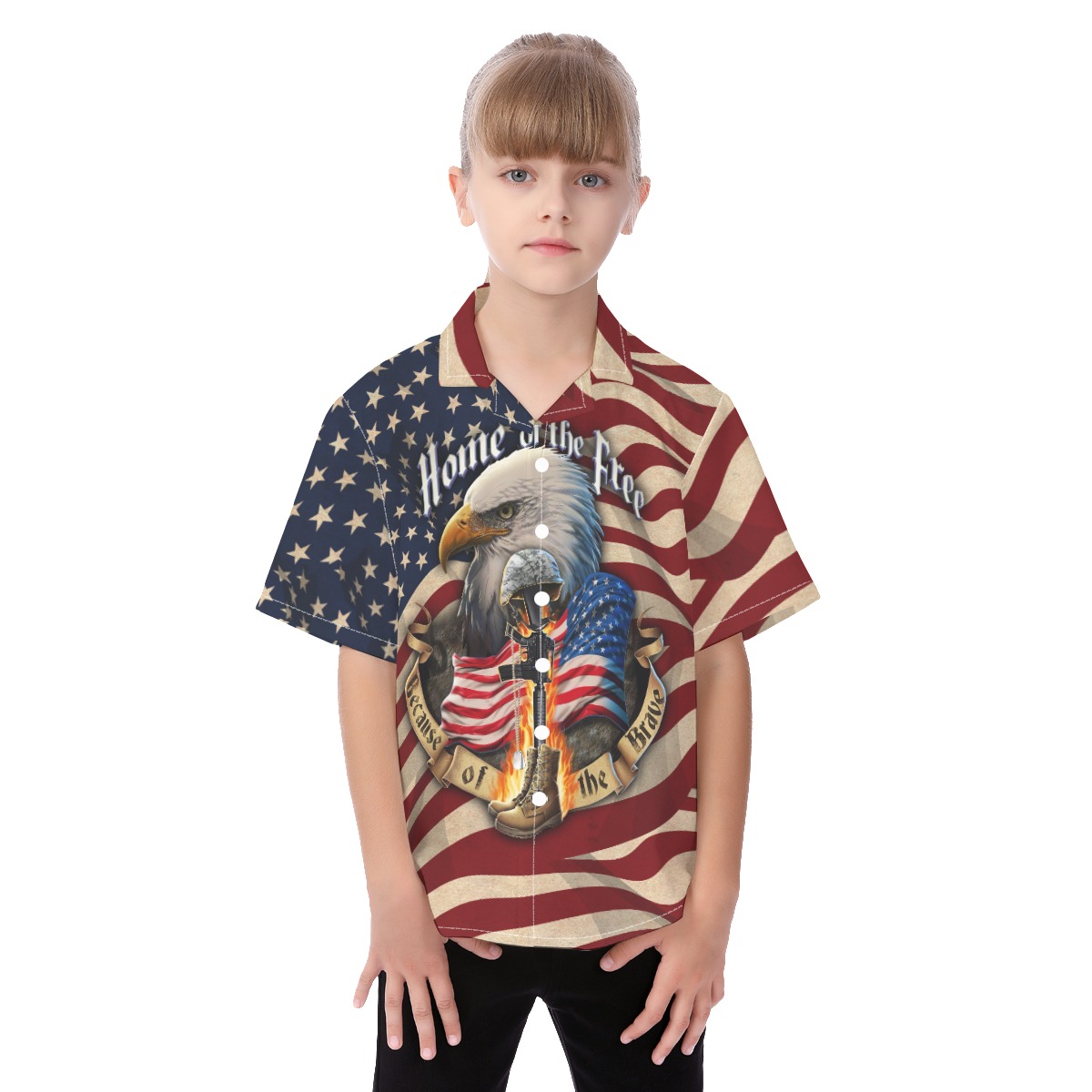 Patriotic American Eagle Hawaiian Button Up Shirt For Kids - variant image 1