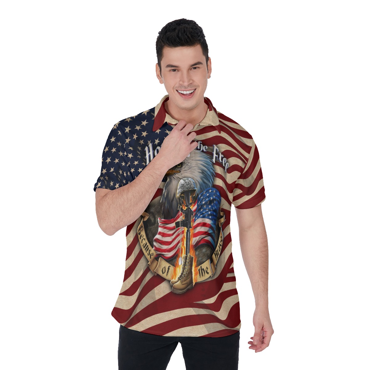 Patriotic American Eagle Hawaiian Polo Shirt For Men - variant image 1
