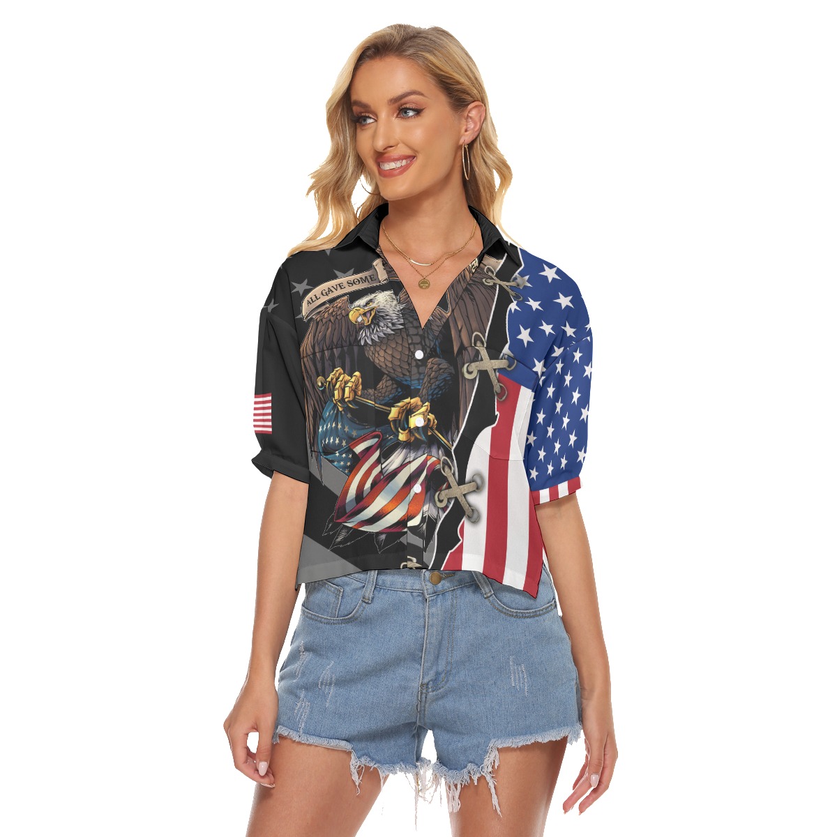 American Eagle Patriotic Hawaiian V-Neck Shirt For Women - variant image 1