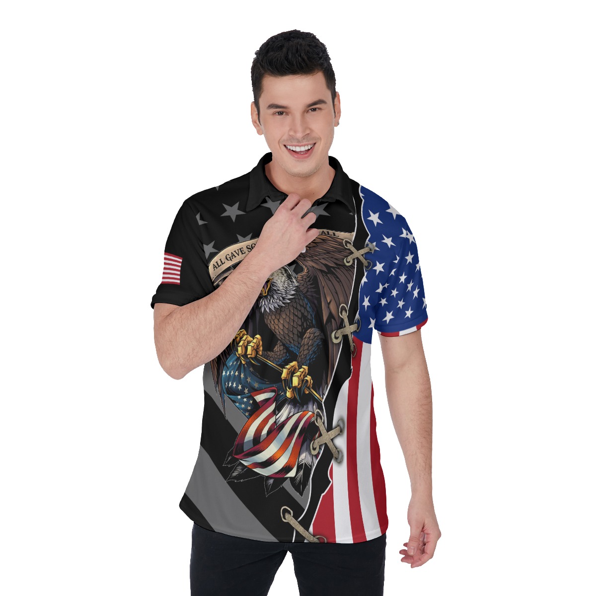 American Flag And Eagle Patriotic Hawaiian Polo Shirt For Men - variant image 1