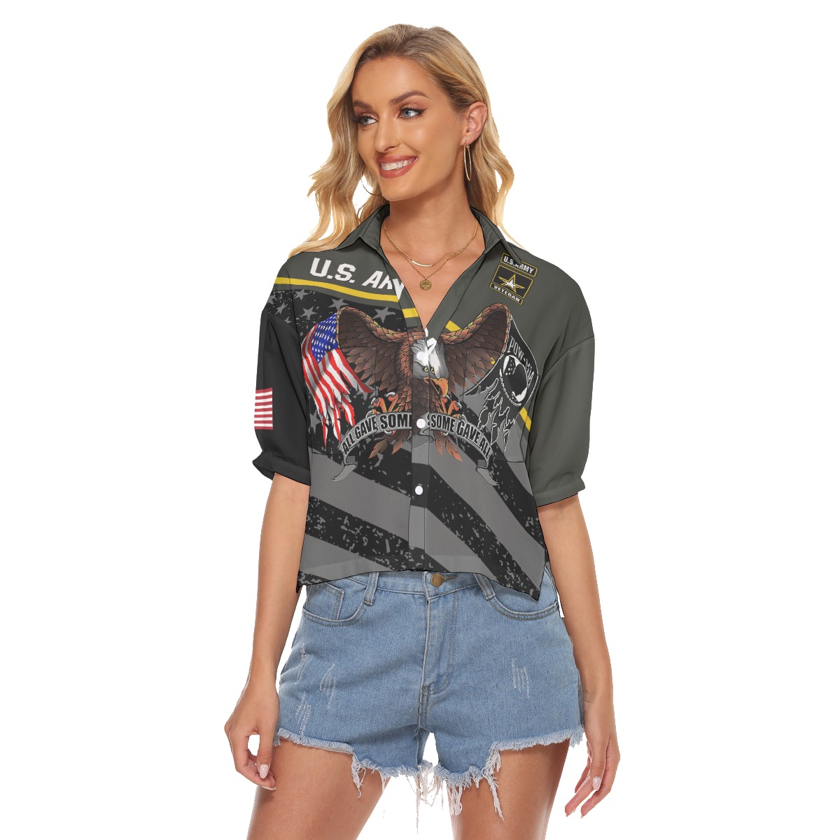 American Eagle Patriotic Hawaiian Crop Top Shirt - variant image 1