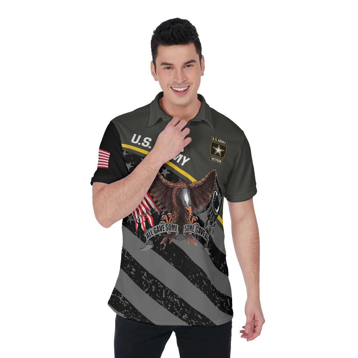 American Army Patriotic Hawaiian Polo Shirt - variant image 1