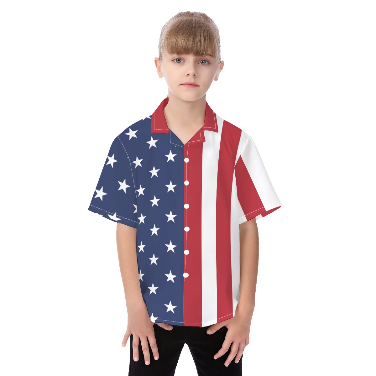 Cute American Flag Hawaiian Shirt For Kids - variant image 1