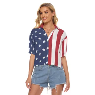 American Flag Hawaiian Women's Crop Top Shirt