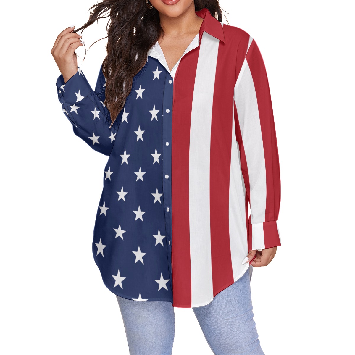 American Flag Plus Sized Shirt For Women - variant image 1