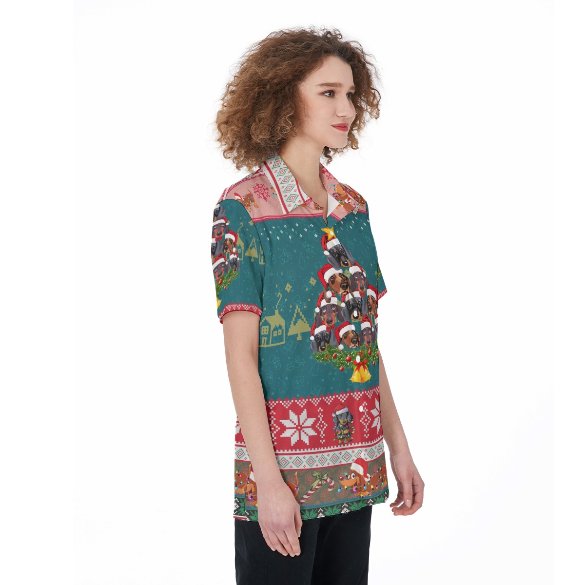Women's Christmas Hawaiian Shirt Dachshunds
