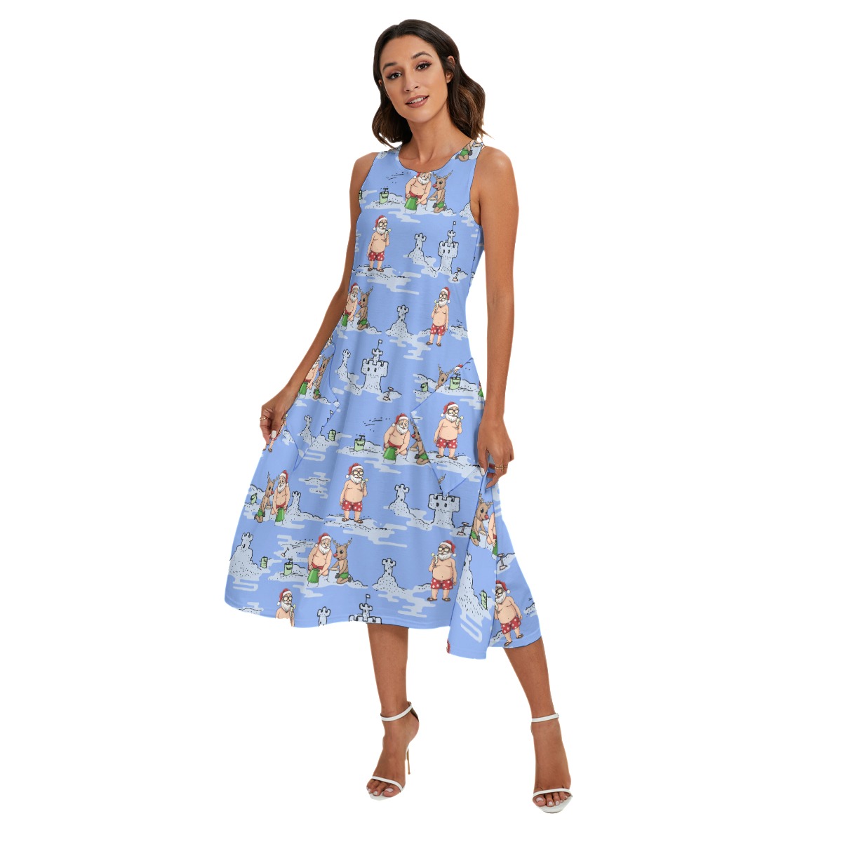 Christmas Santa Hawaiian Long Dress Blue