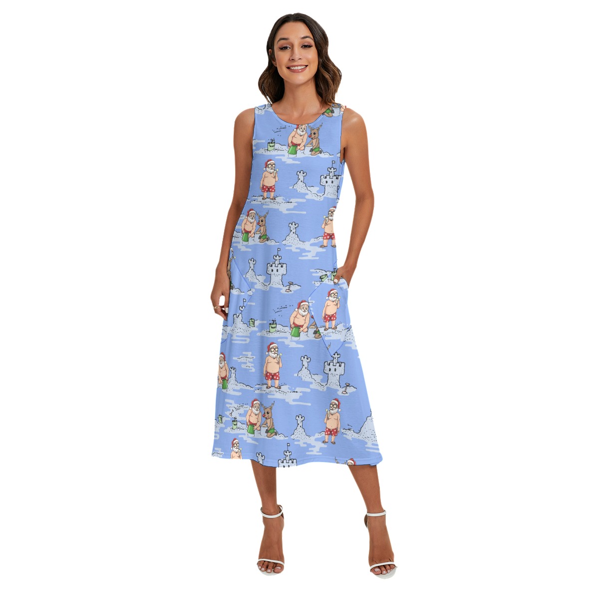 Christmas Santa Hawaiian Long Dress Blue