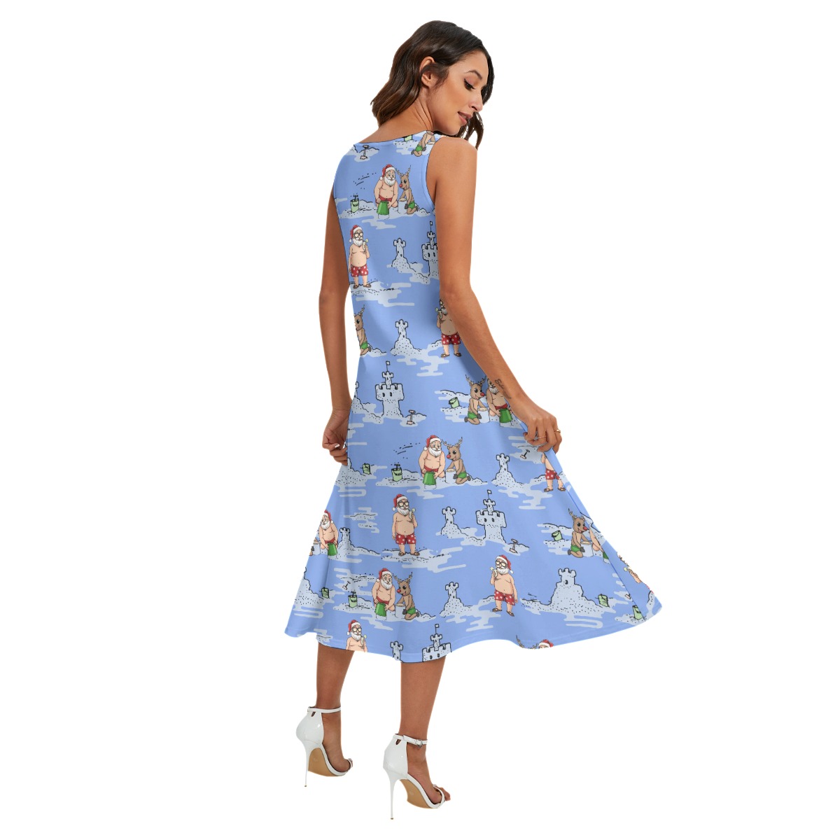Christmas Santa Hawaiian Long Dress Blue