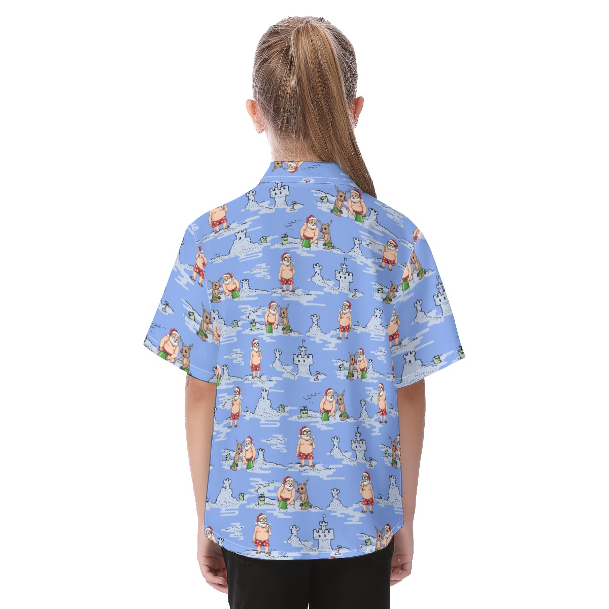 Cute Santa And Reindeer Christmas Hawaiian Shirt For Kids