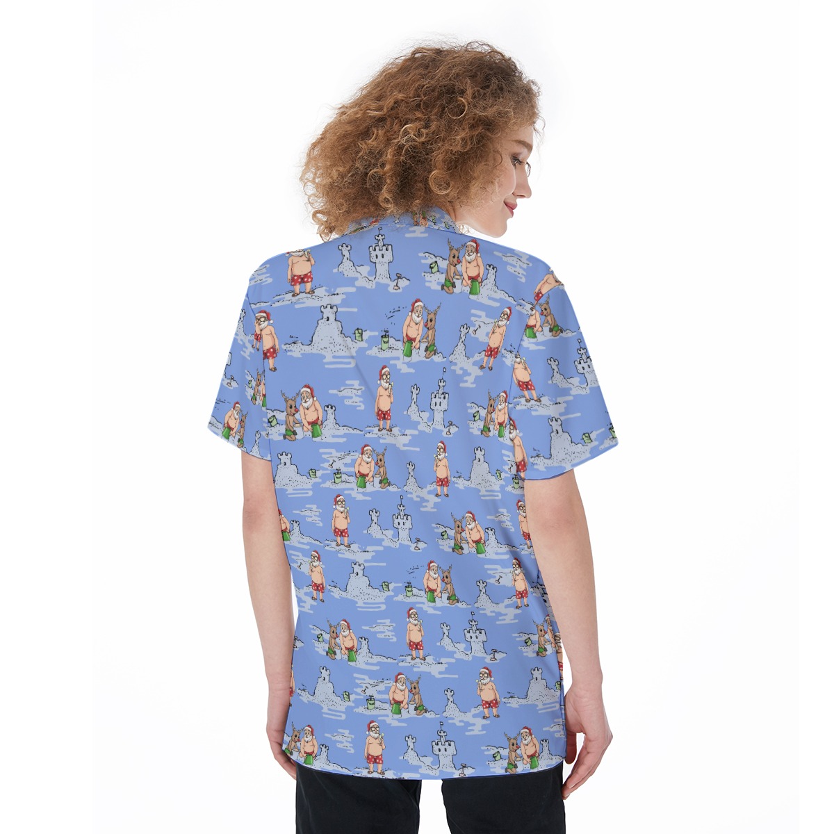 Blue Santa Hawaiian Christmas Shirt For Women