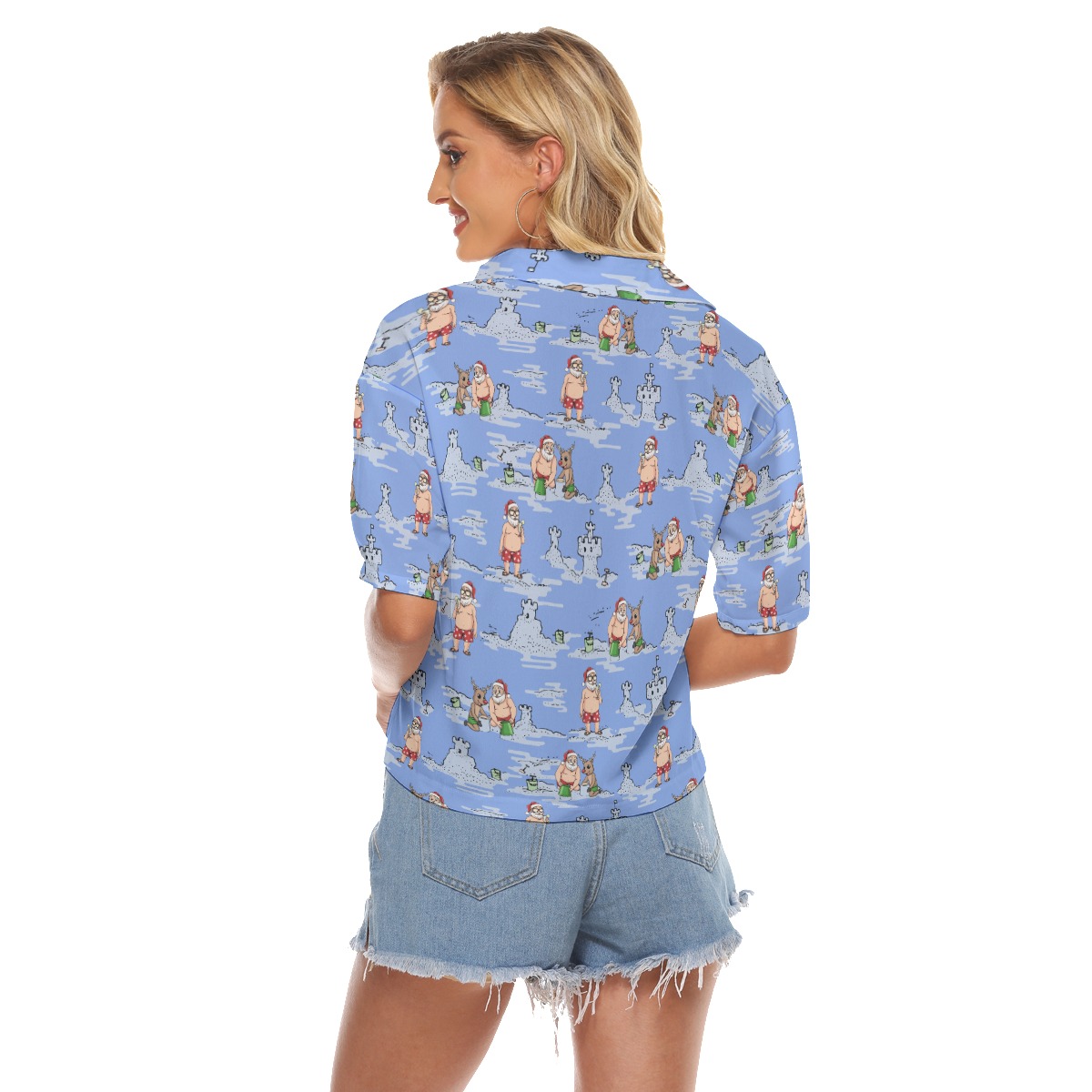 Santa Christmas Hawaiian Cropped Shirt For Women