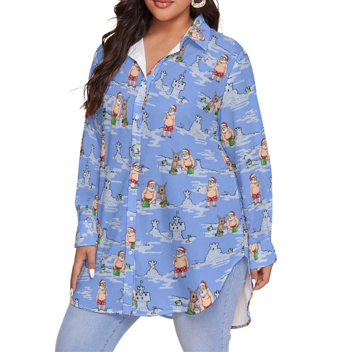 Christmas Santa Hawaiian Plus Size Shirt For Women