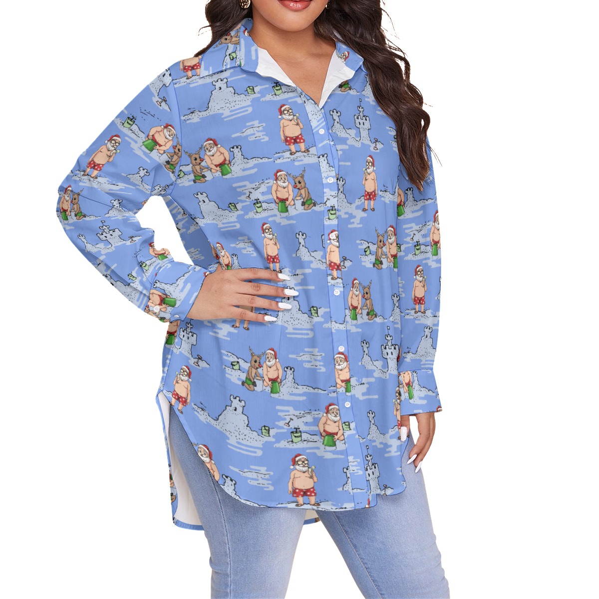 Christmas Santa Hawaiian Plus Size Shirt For Women