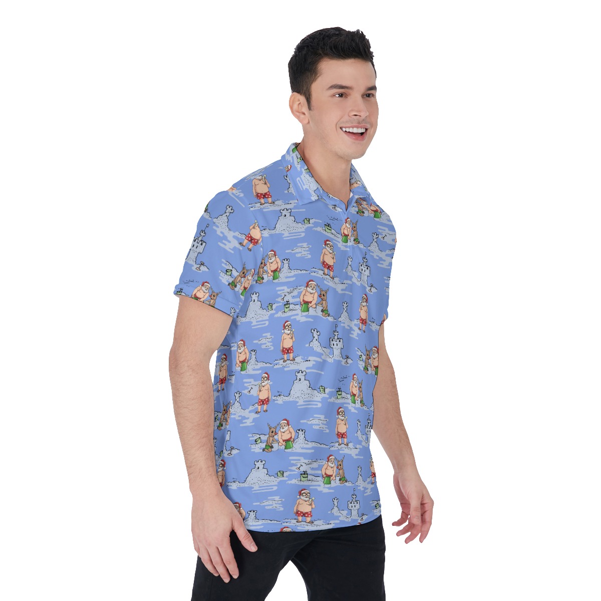 Christmas In Hawaii Santa Hawaiian Polo Shirt
