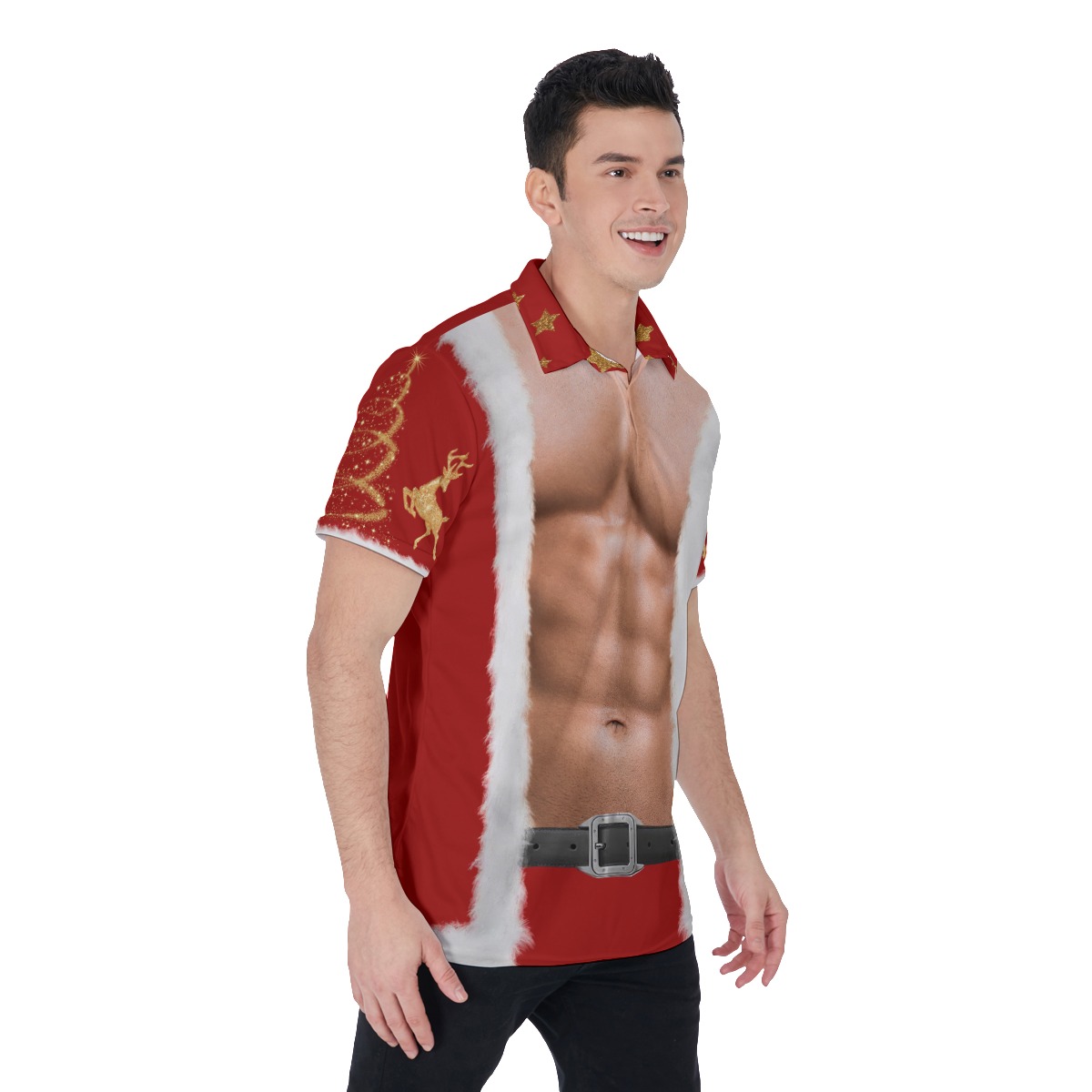 Santa Outfit Printed Christmas Hawaiian Polo Shirt For Men