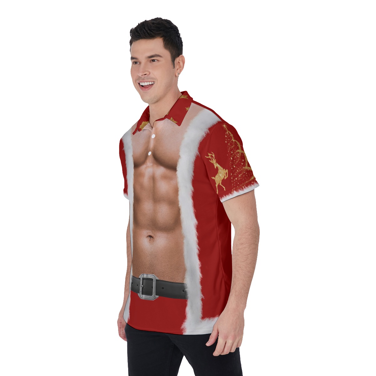 Santa Outfit Printed Christmas Hawaiian Polo Shirt For Men