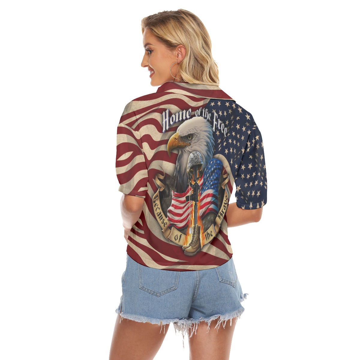 Patriotic American Eagle Hawaiian Crop Top Shirt