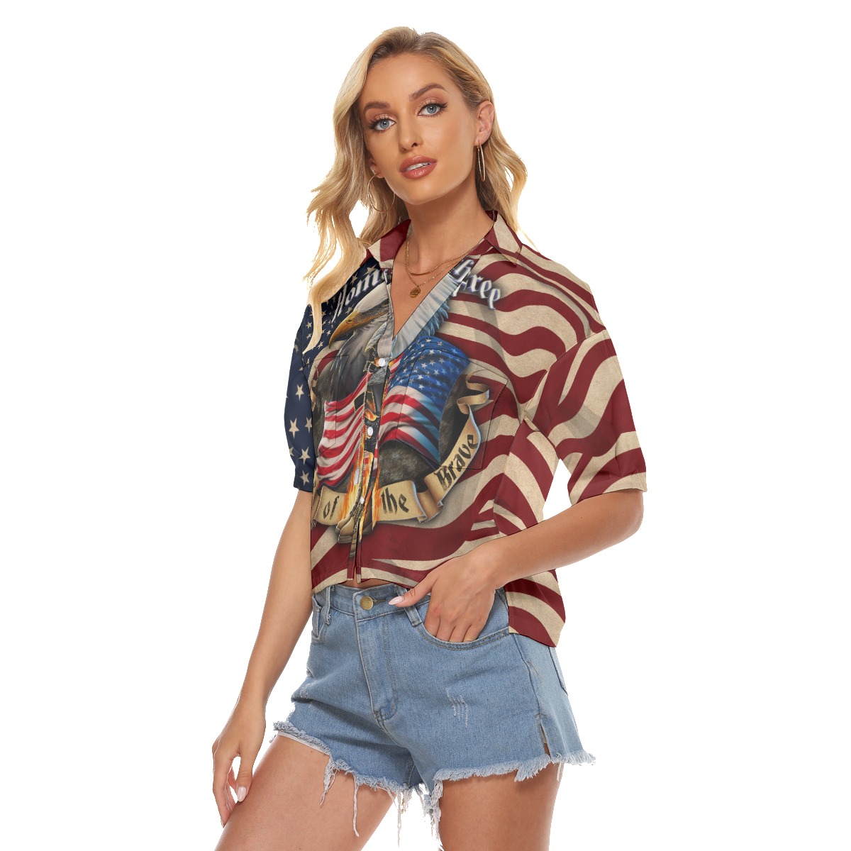 Patriotic American Eagle Hawaiian Crop Top Shirt