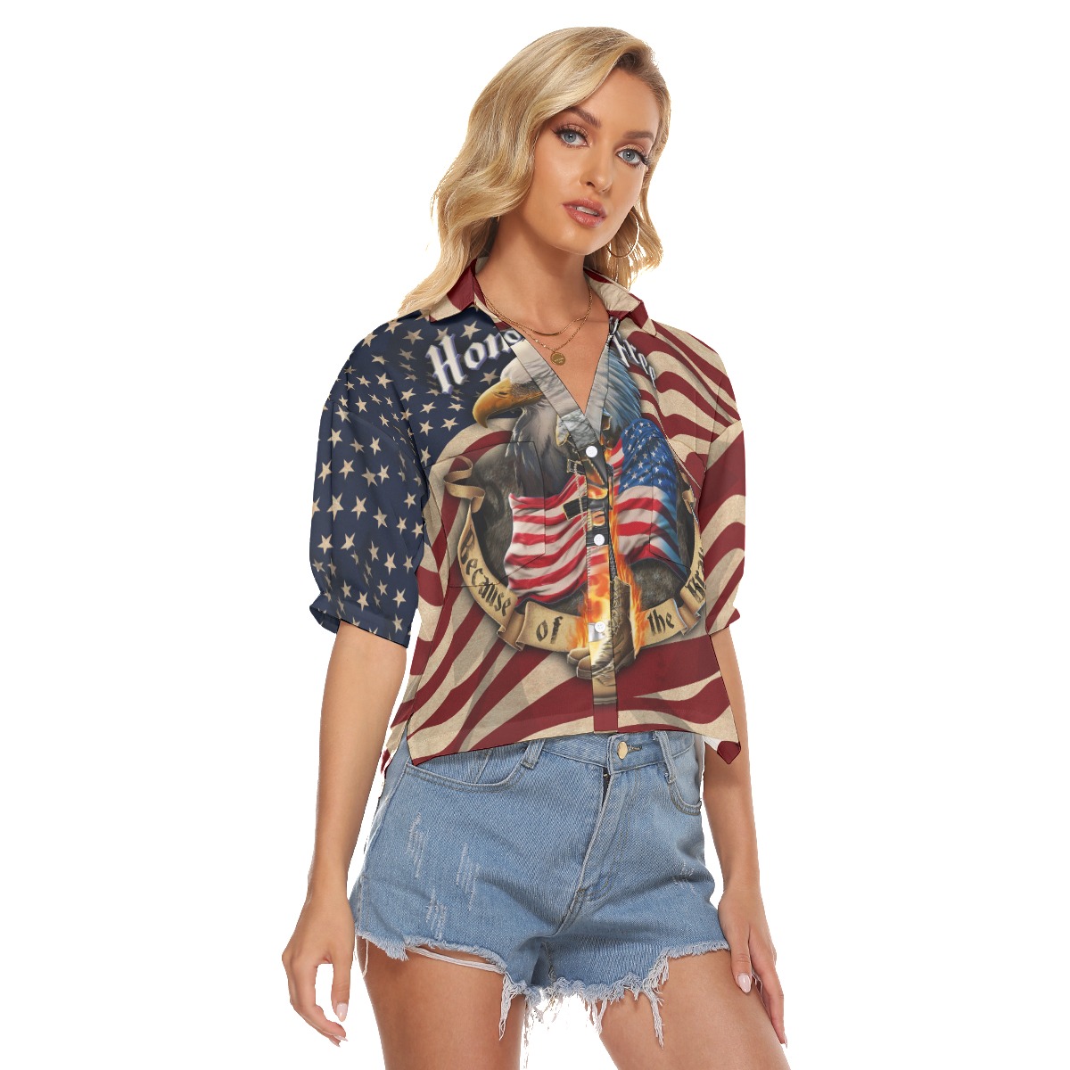 Patriotic American Eagle Hawaiian Crop Top Shirt