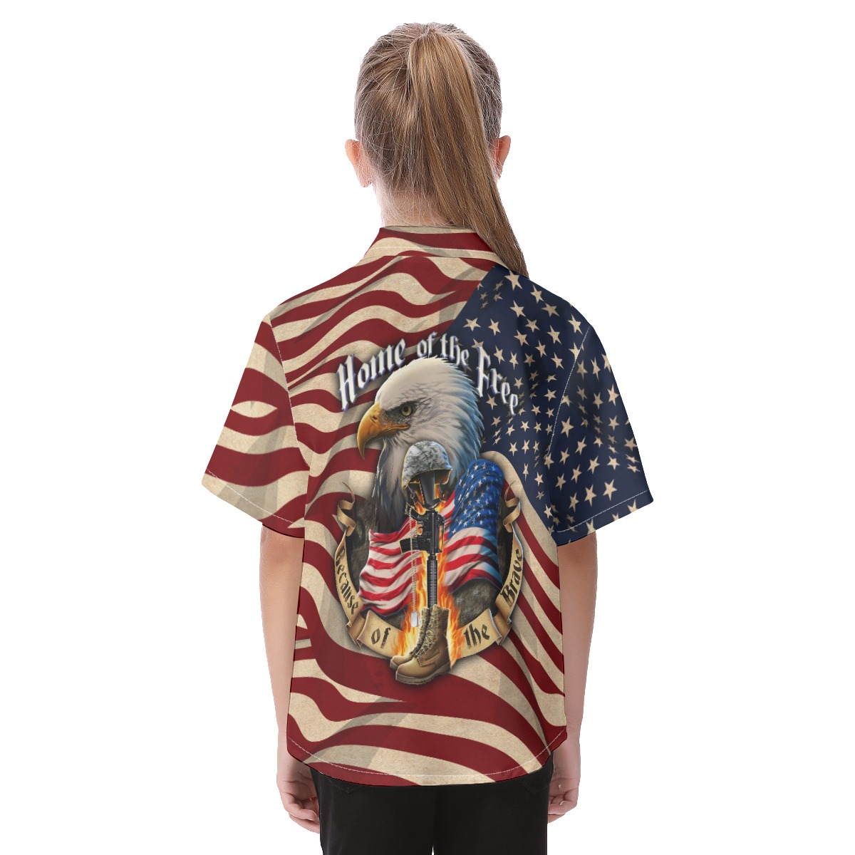 Patriotic American Eagle Hawaiian Button Up Shirt For Kids