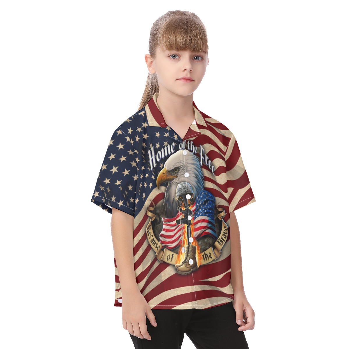 Patriotic American Eagle Hawaiian Button Up Shirt For Kids