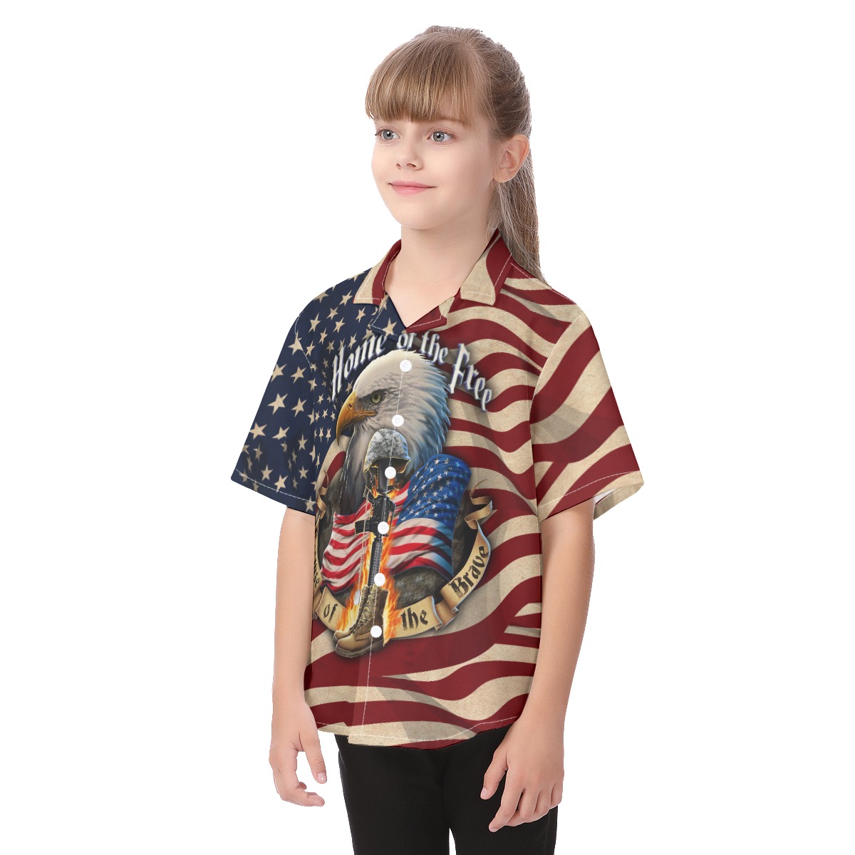 Patriotic American Eagle Hawaiian Button Up Shirt For Kids