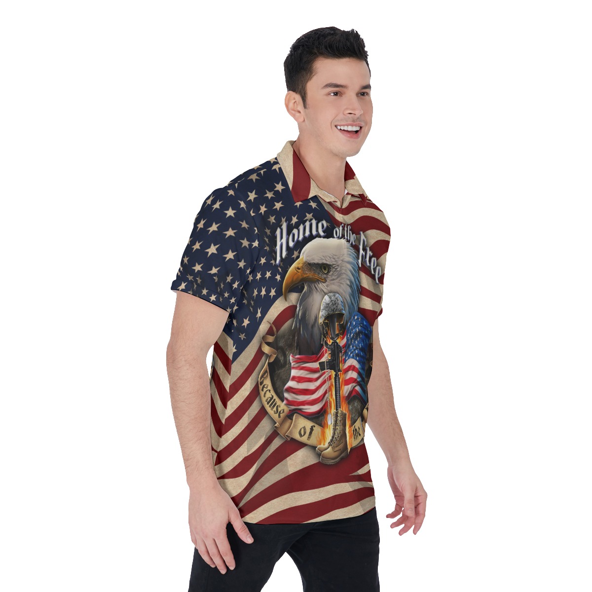 Patriotic American Eagle Hawaiian Polo Shirt For Men