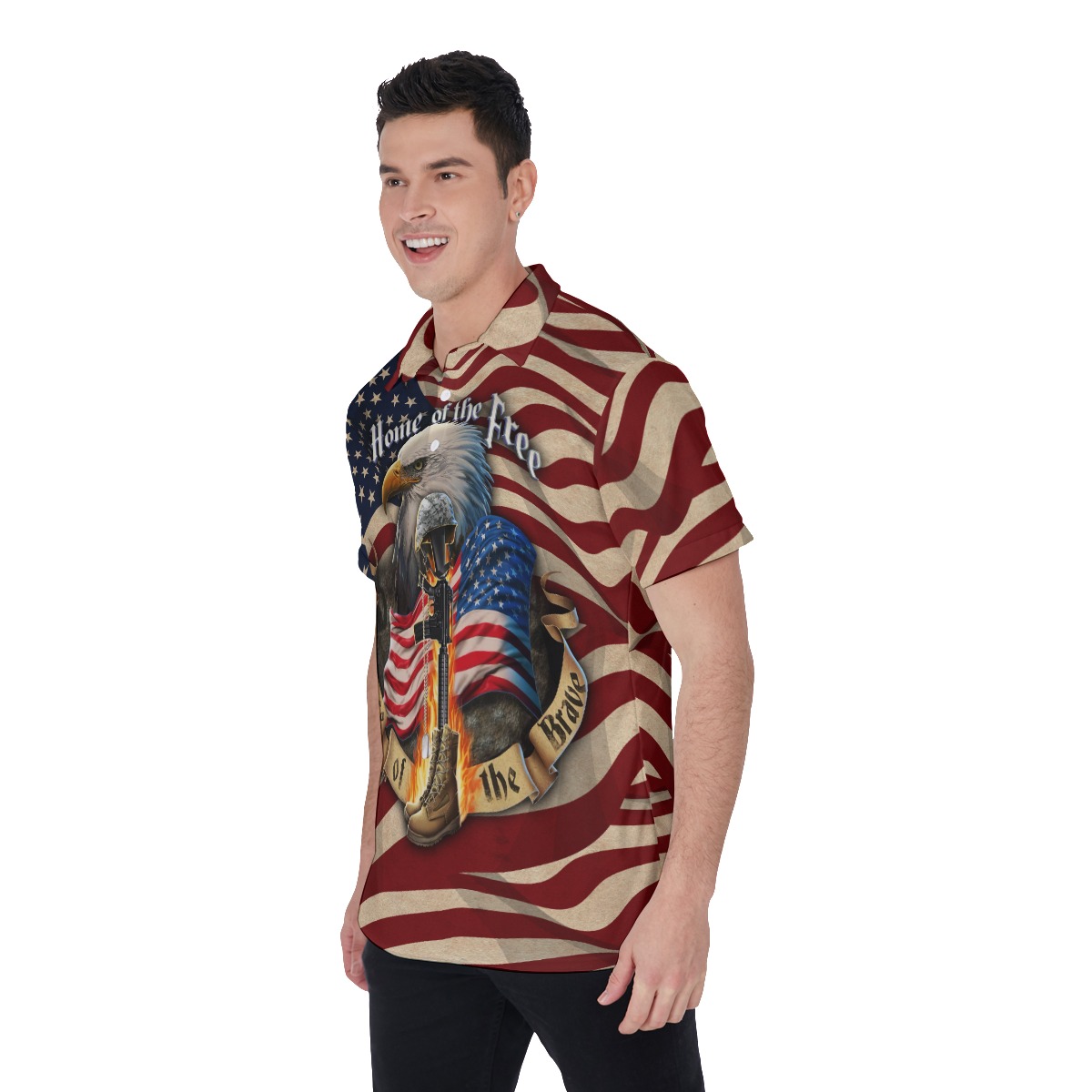 Patriotic American Eagle Hawaiian Polo Shirt For Men