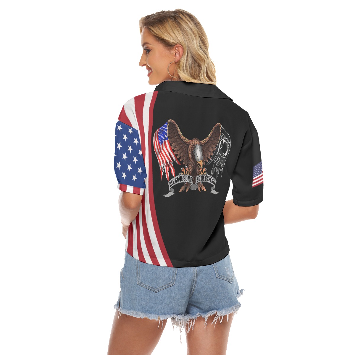 American Eagle Patriotic Hawaiian V-Neck Shirt For Women