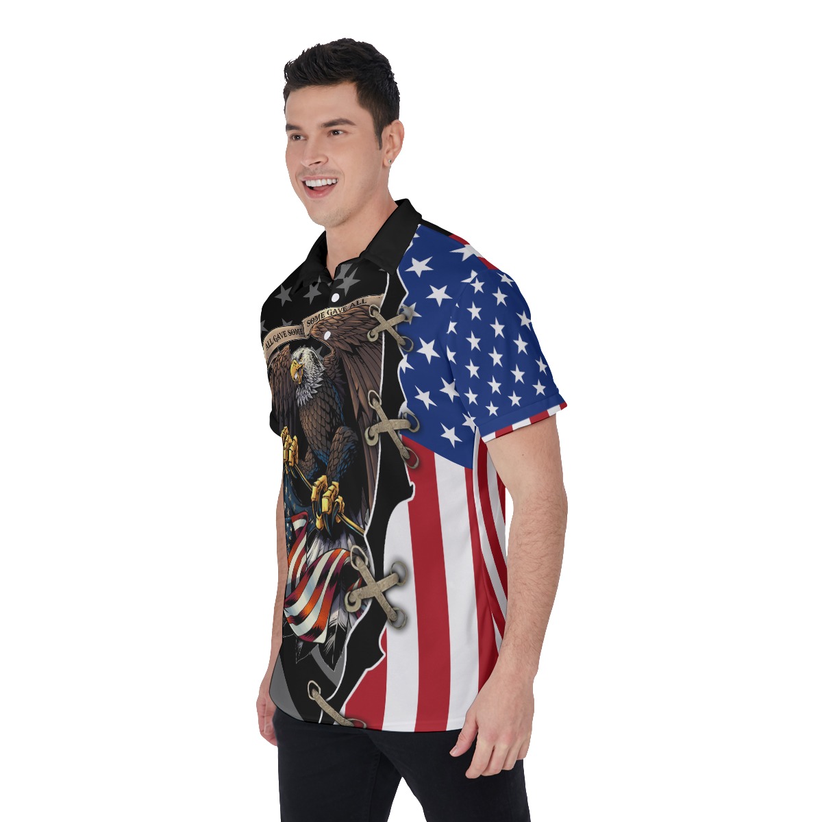 American Flag And Eagle Patriotic Hawaiian Polo Shirt For Men