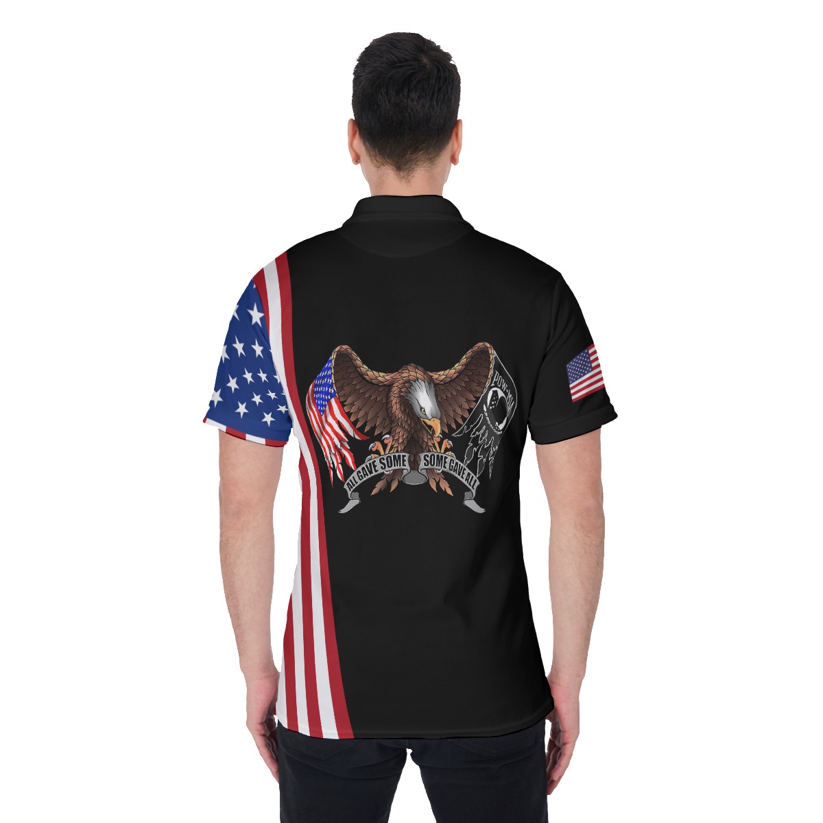 American Flag And Eagle Patriotic Hawaiian Polo Shirt For Men