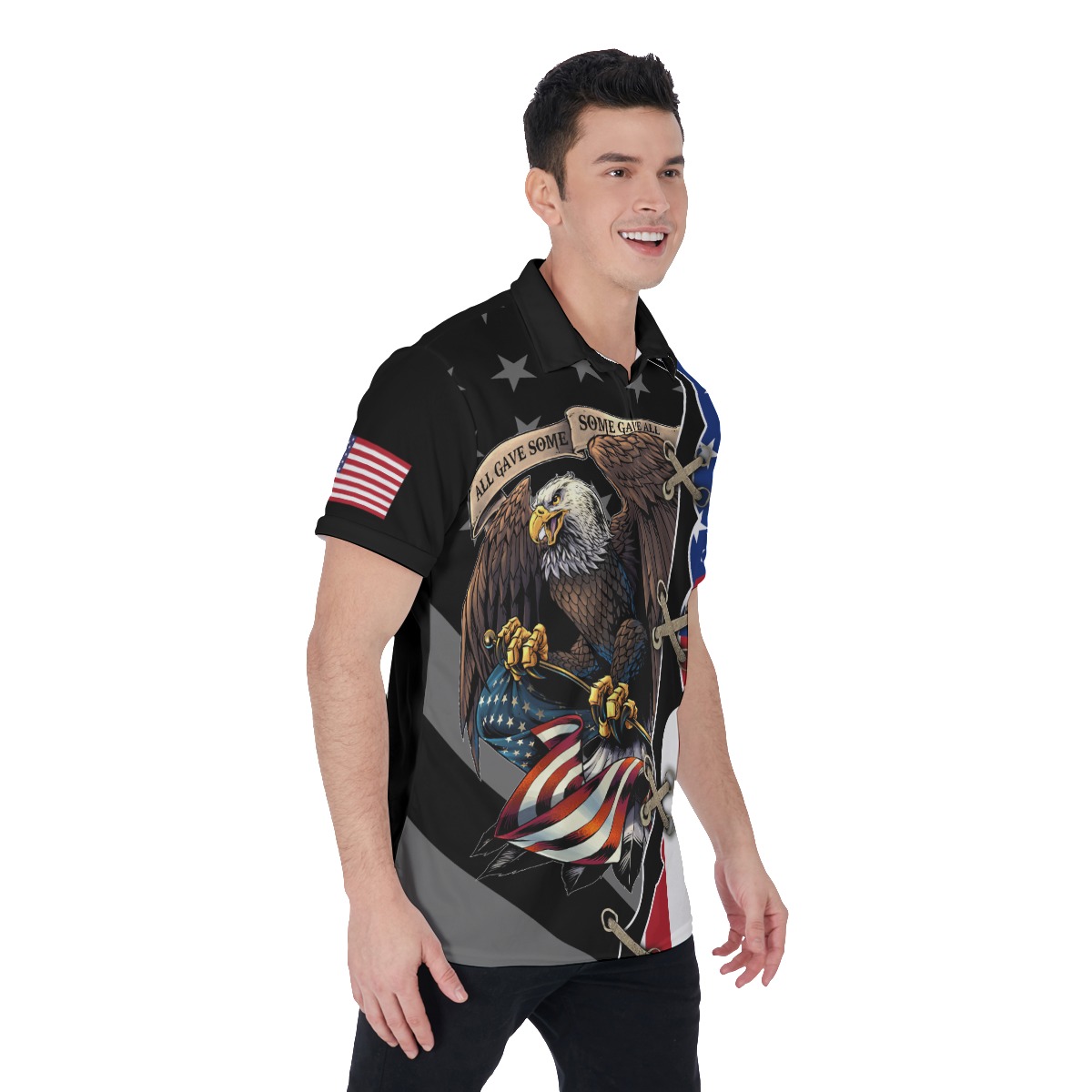 American Flag And Eagle Patriotic Hawaiian Polo Shirt For Men