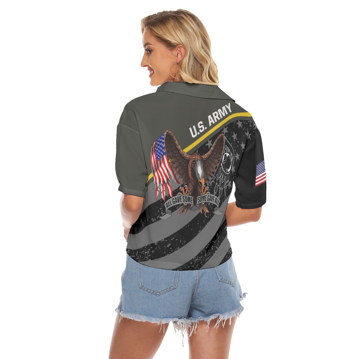 American Eagle Patriotic Hawaiian Crop Top Shirt