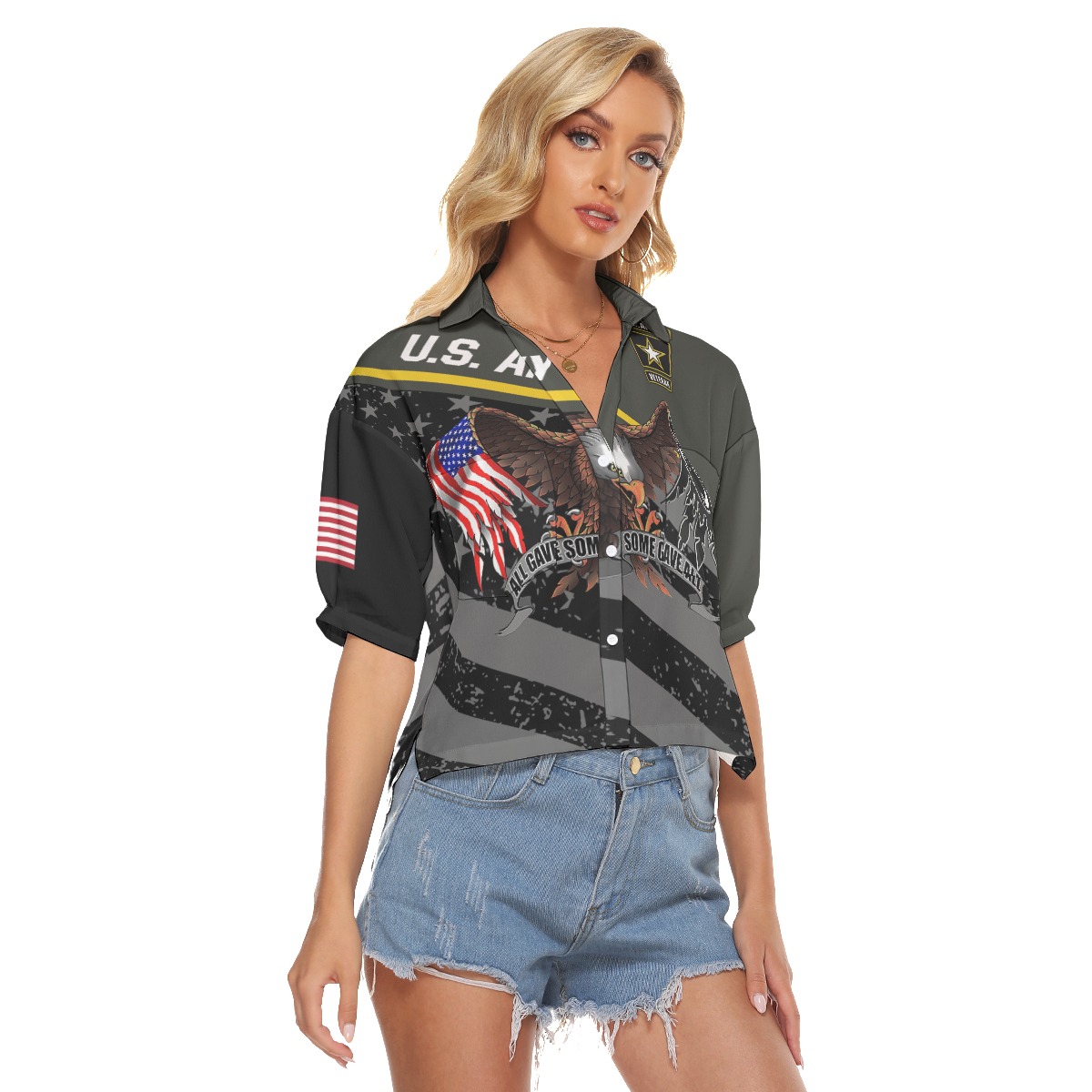 American Eagle Patriotic Hawaiian Crop Top Shirt
