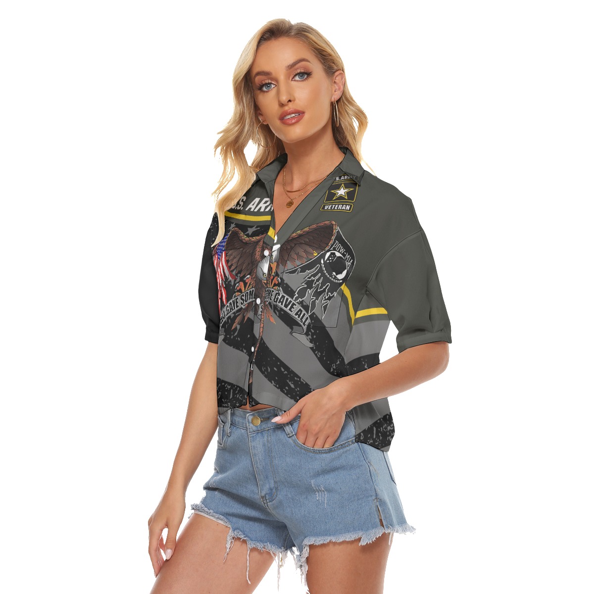American Eagle Patriotic Hawaiian Crop Top Shirt