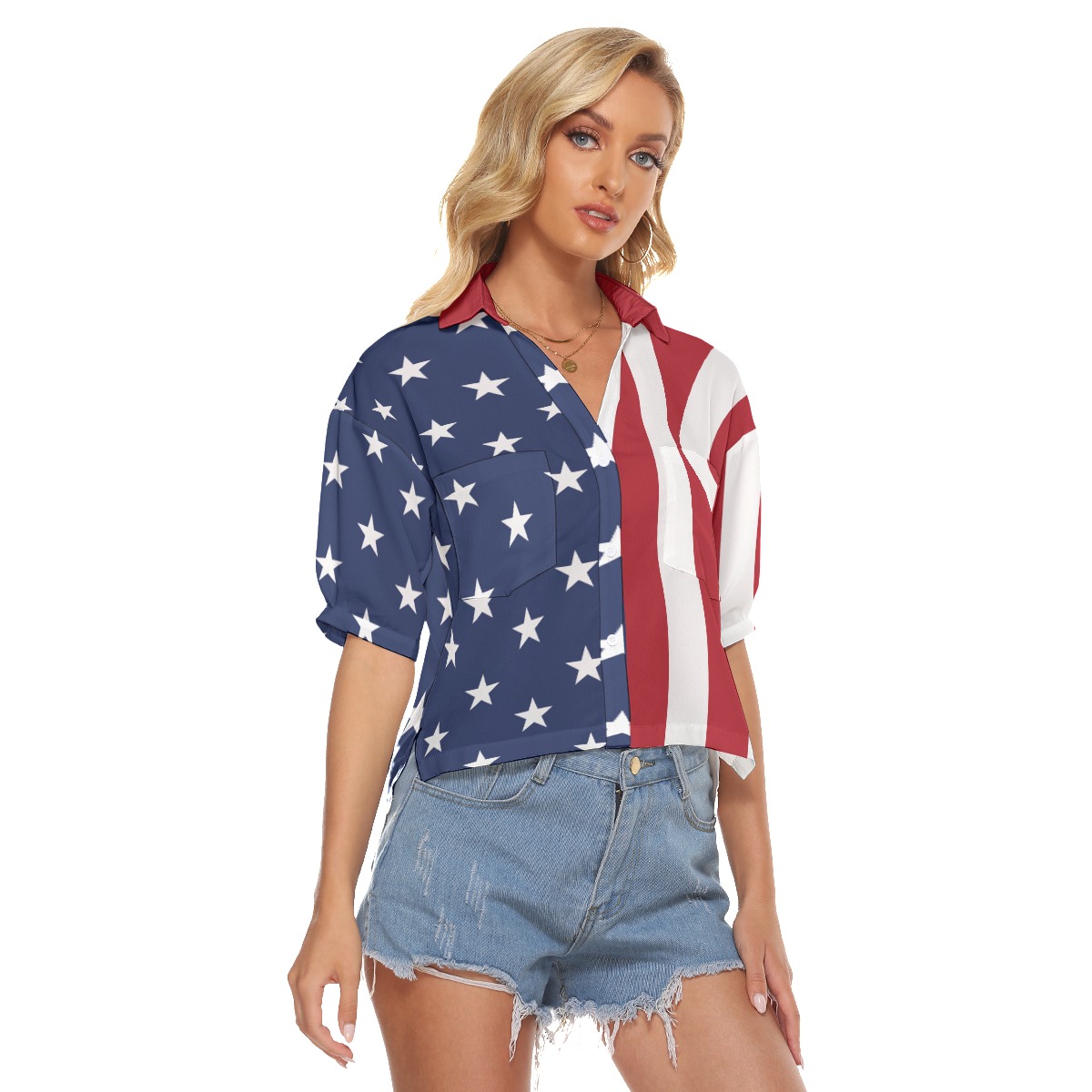 American Flag Hawaiian Women's Crop Top Shirt