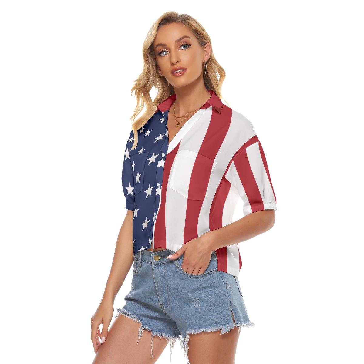 American Flag Hawaiian Women's Crop Top Shirt