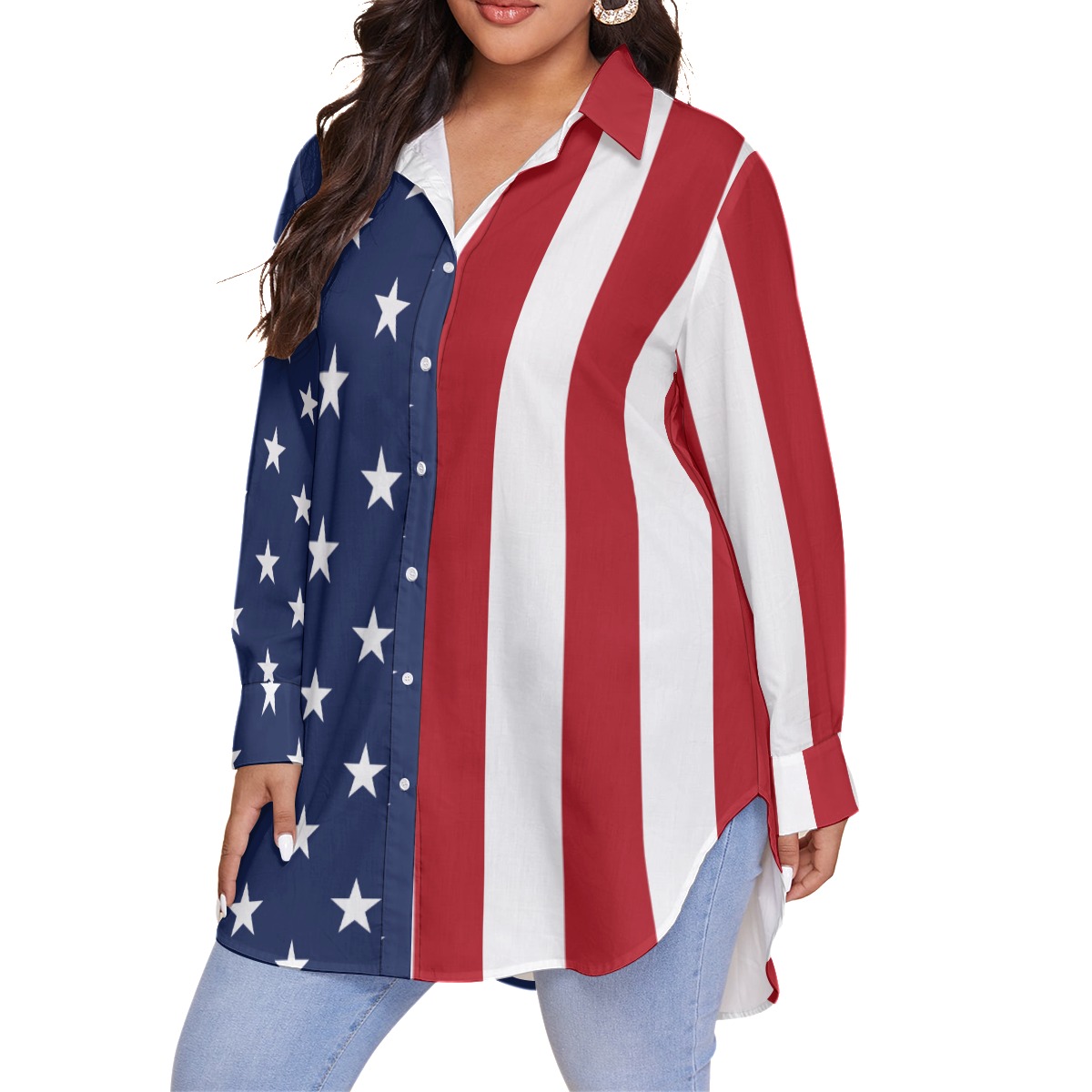 American Flag Plus Sized Shirt For Women