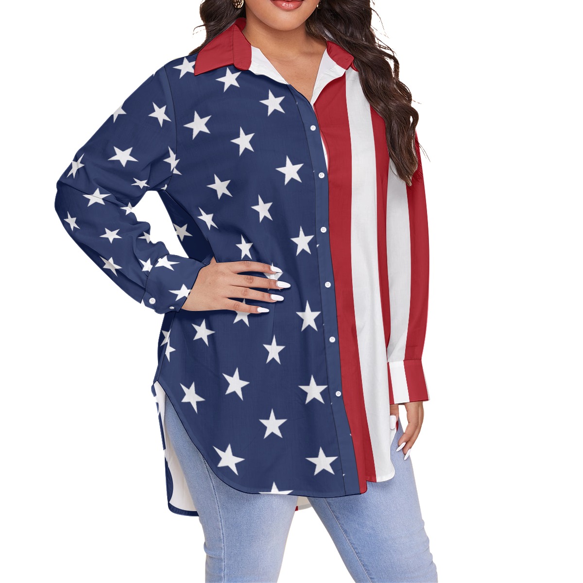 American Flag Plus Sized Shirt For Women