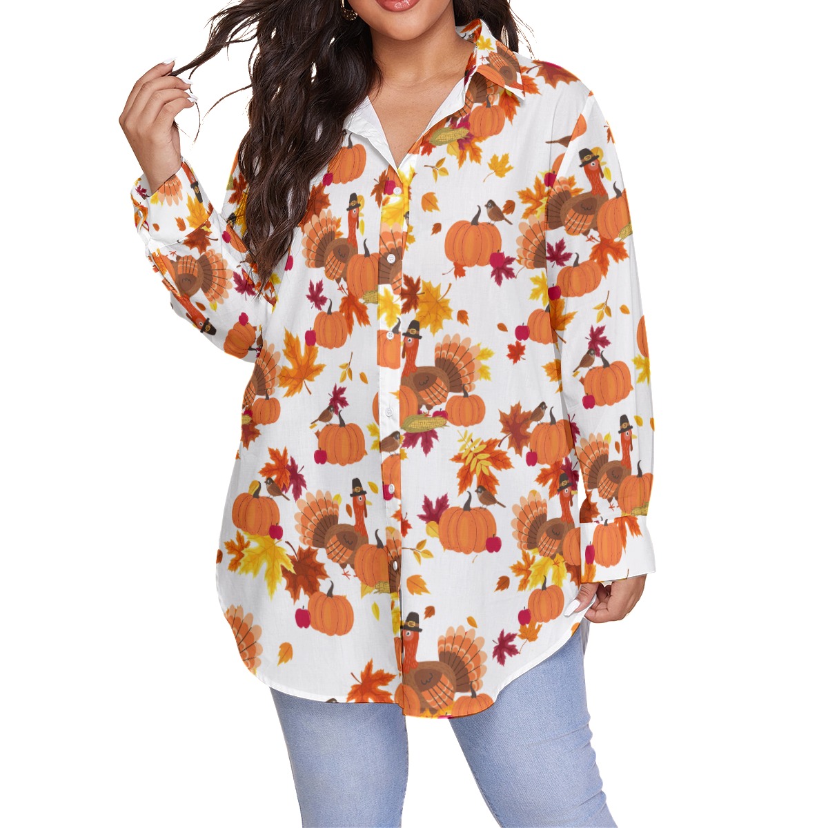 Turkey Thanksgiving Hawaiian Plus Sized Shirt For Women - variant image 1