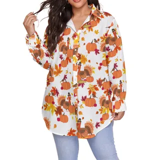 Turkey Thanksgiving Hawaiian Plus Sized Shirt For Women