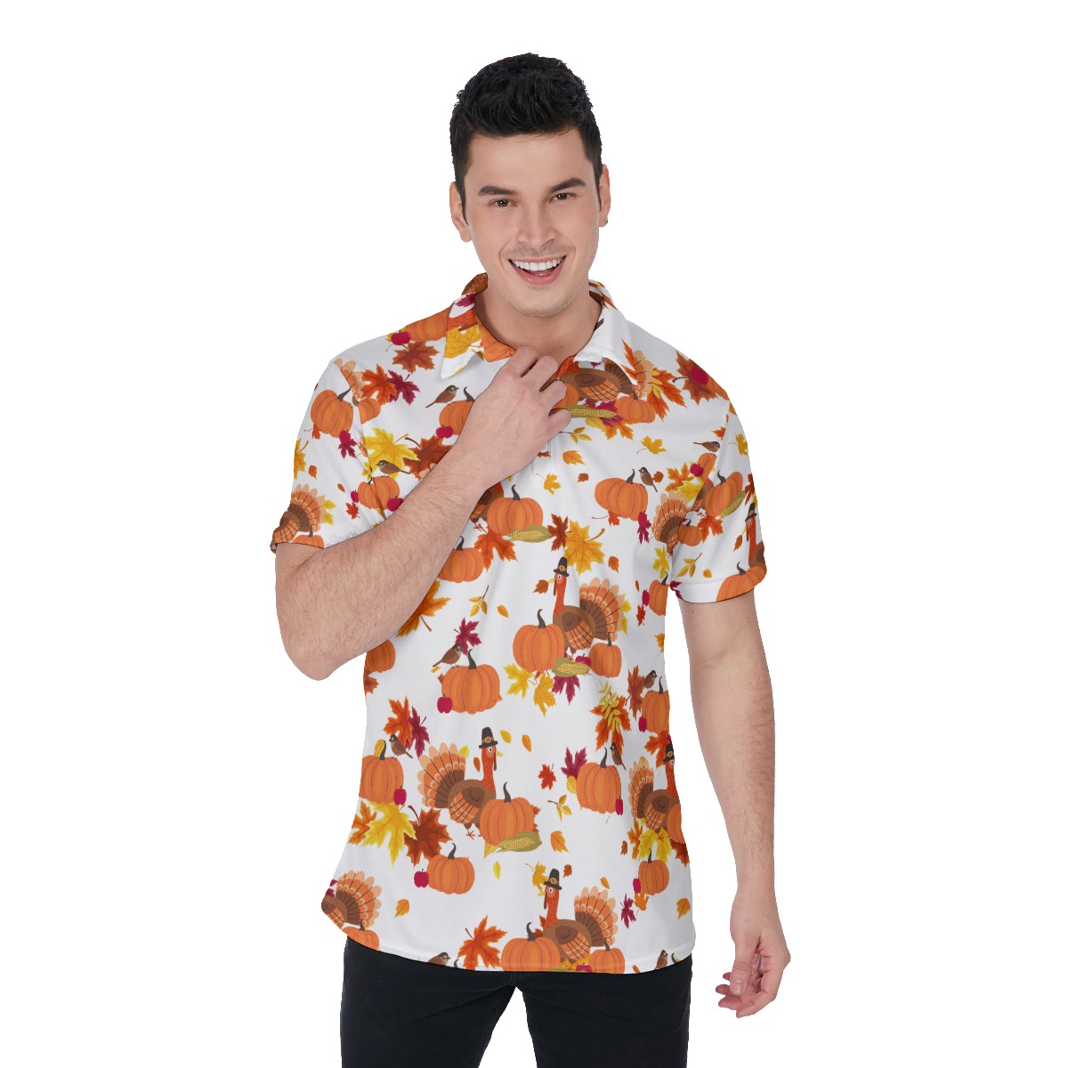 Turkey Printed Thanksgiving Hawaiian Polo Shirt For Men - variant image 1