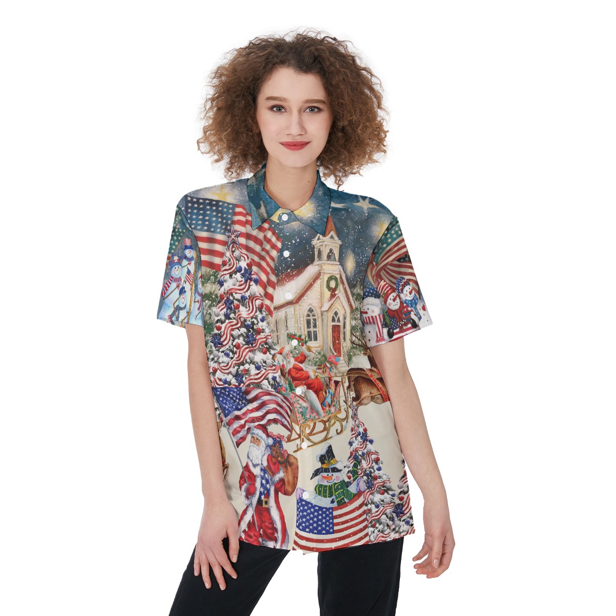 Patriotic Christmas Short Sleeve Shirt For Women - variant image 1