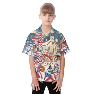 Christmas Santa Patriot Hawaiian Shirt For Kids