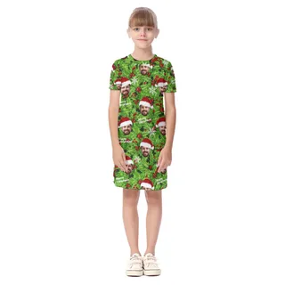 Custom Face Christmas Hawaiian Dress For Girls