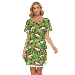Custom Face Hawaiian Christmas Dress With Lace