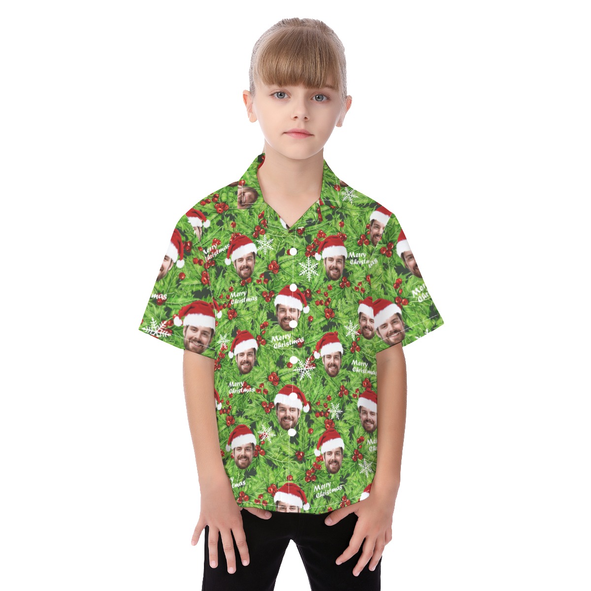 Kid's Christmas Hawaiian Shirt With Face - variant image 1